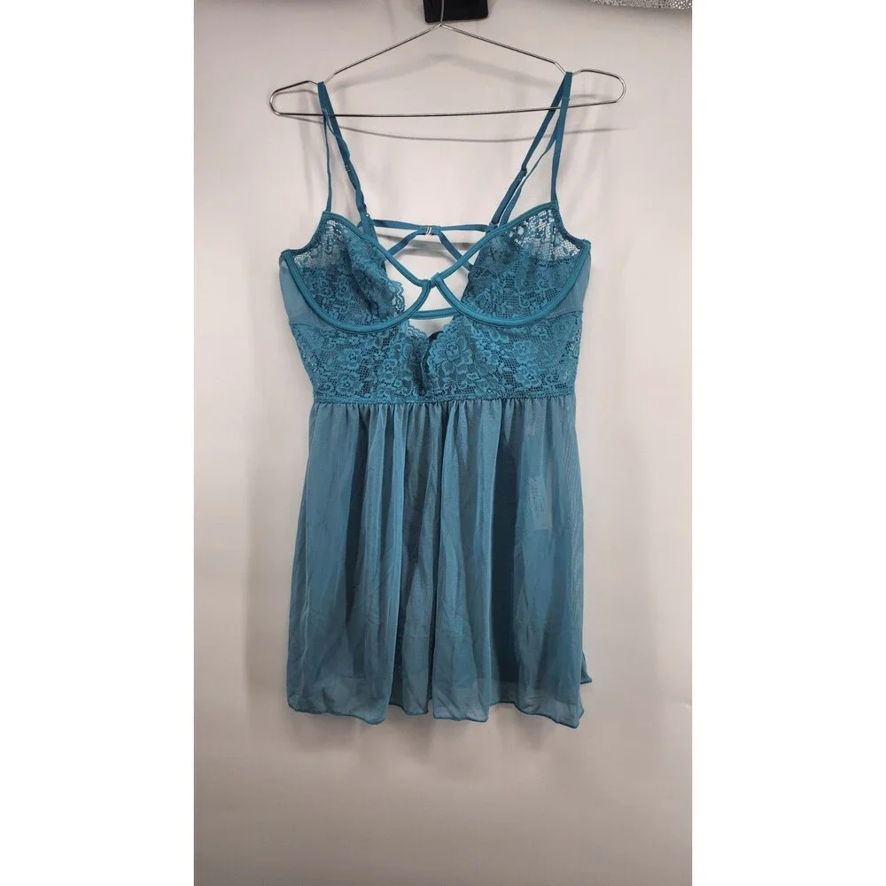Adore Me Women's XL Mykonos Blue Yolandi‎ Babydoll Top Sleepwear Cami NWT